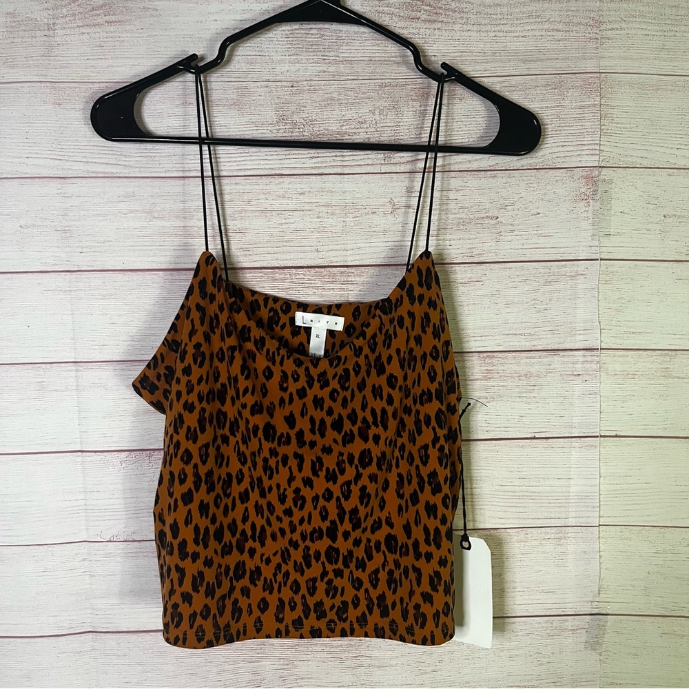 Leith NEW Leopard‎ Print Camisole Spaghetti Strap Crop Top Size XL